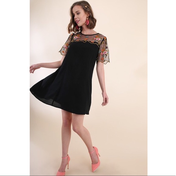 Dresses & Skirts - $ FIRM 🌷Black Dress with Floral Embroidery